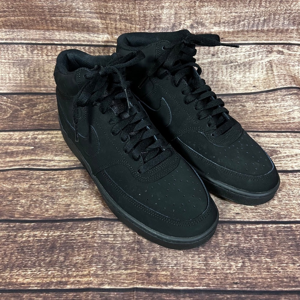Nike Court Vision Mid Mens Triple Black Basketball Shoes CU6620-001 Size 8.5